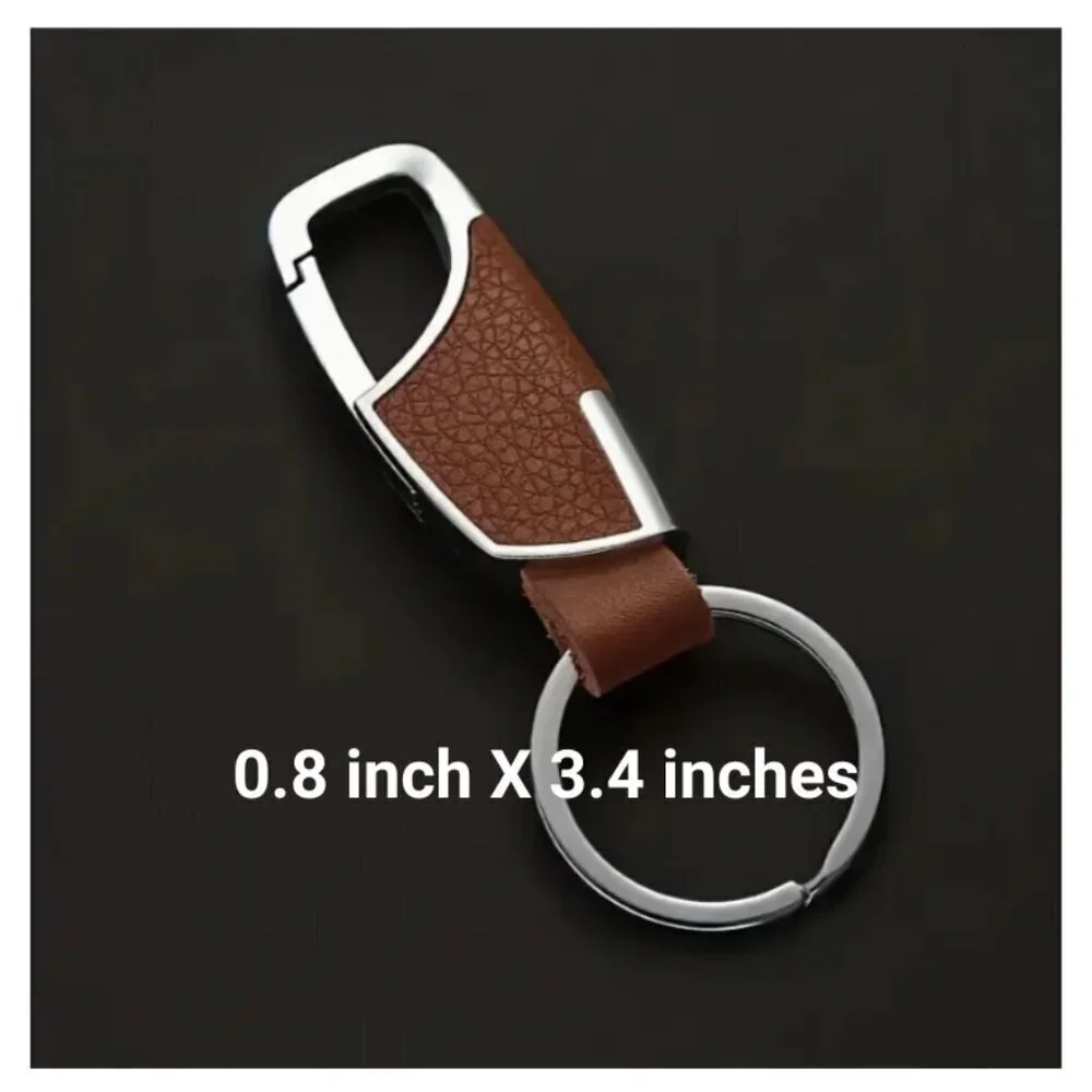 Carabiner Keychain PU Leather Pebble Brown & Silver Metal Finish NWT